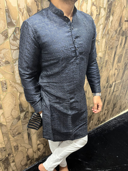 Men’s Cotton Navy Blue Kurta – Elegant Festive Wear A7
