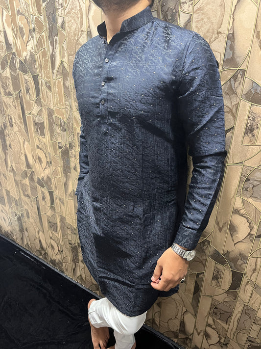 Men’s Cotton Navy Blue Kurta – Elegant Festive Wear A7