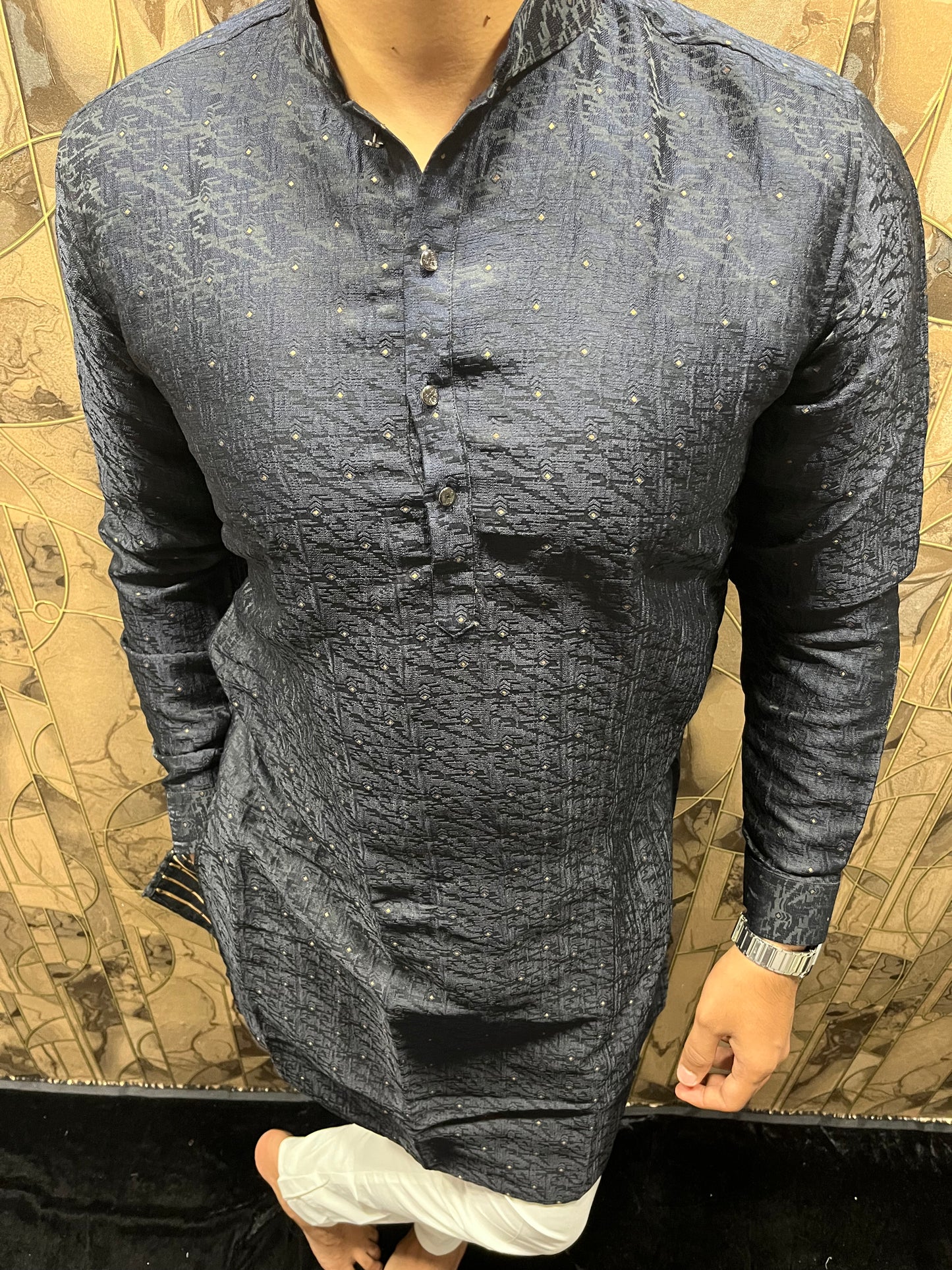 Men’s Cotton Navy Blue Kurta – Elegant Festive Wear A7