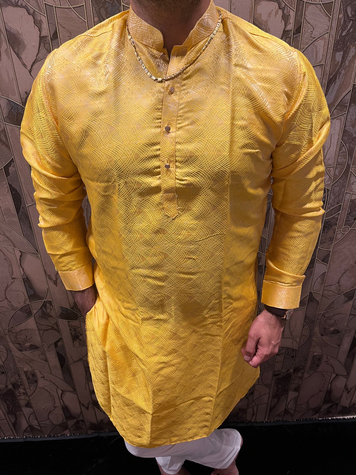 Men’s Cotton Yellow Kurta – Subtle Golden Thread Work for Festive Wear - A10