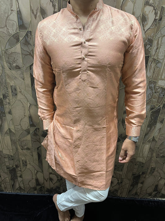 Men’s Cotton Peach – Subtle Golden Thread Work for Festive Wear - A10