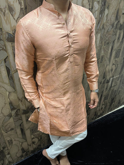 Men’s Cotton Peach – Subtle Golden Thread Work for Festive Wear - A10