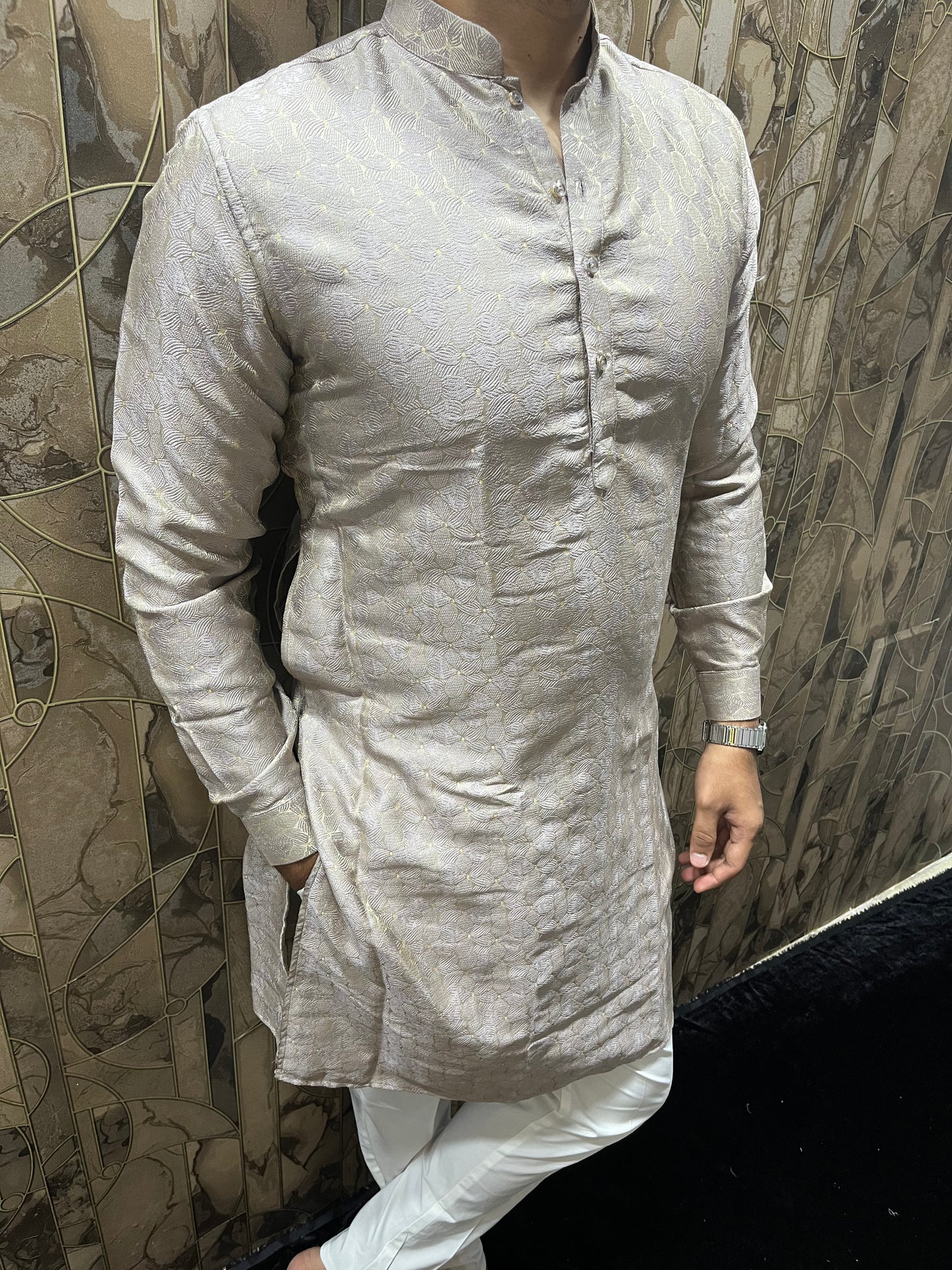 Men’s Cotton Lavender – Subtle Golden Accents for Festive Wear - A6