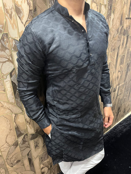 Men’s Cotton Black Kurta – Subtle Thread Work for Festive Wear - A9