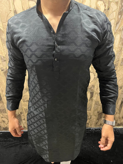 Men’s Cotton Black Kurta – Subtle Thread Work for Festive Wear - A9