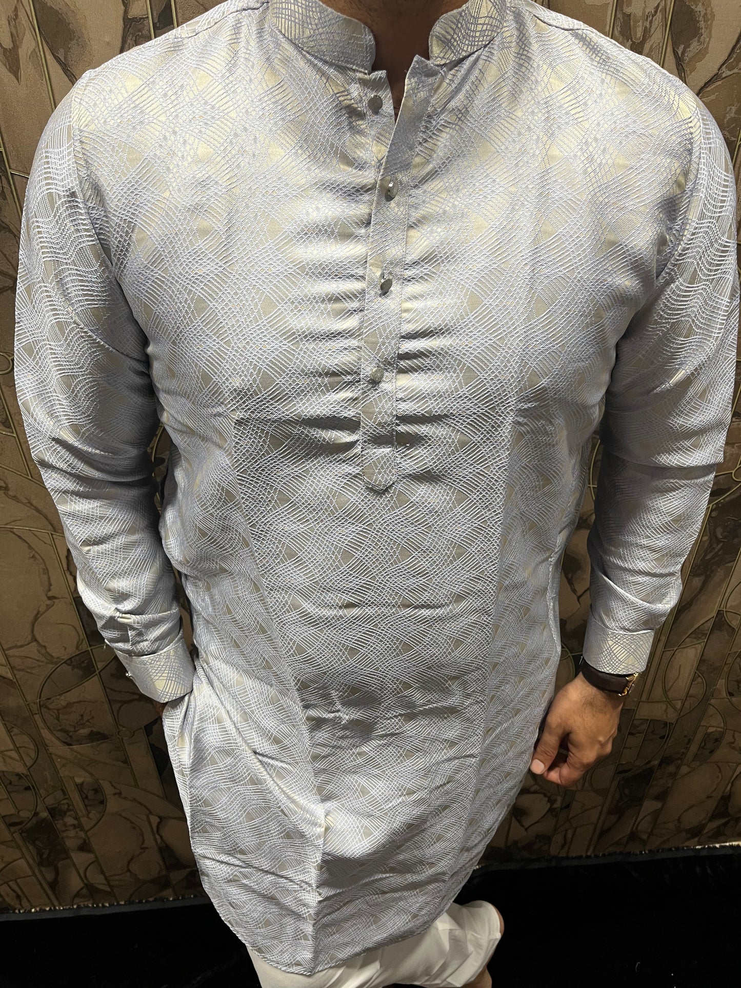 Men’s Cotton Sky Blue Kurta – Subtle Golden Thread Work for Festive Wear - A10