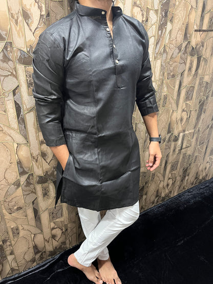 Men’s Pure Black Cotton Kurta – Minimal & Classy Everyday Wear A27