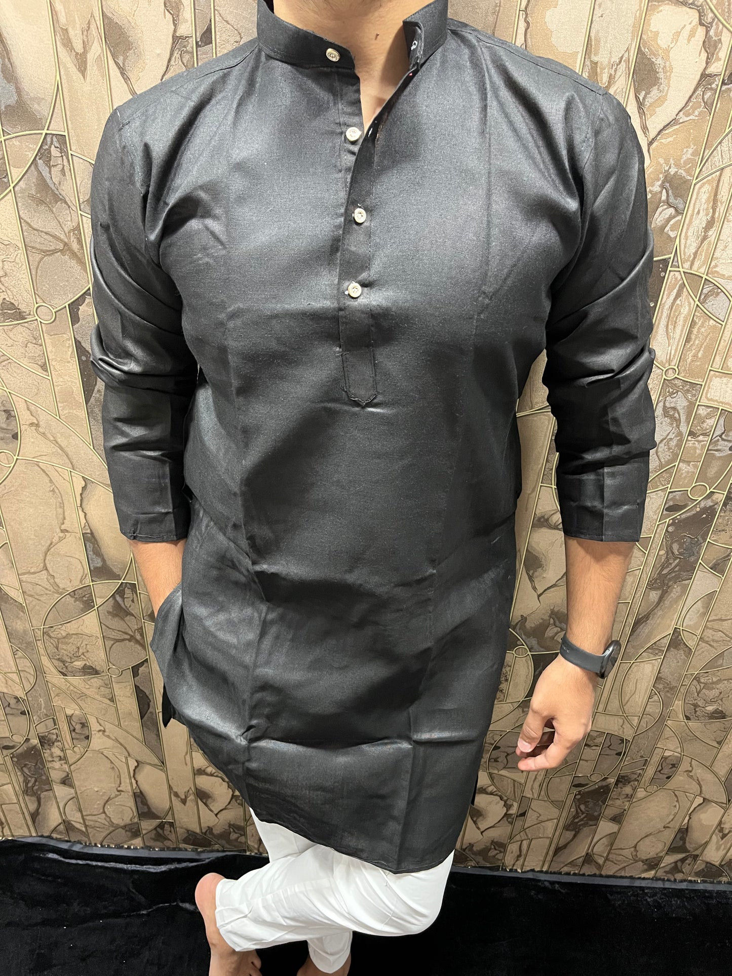 Men’s Pure Black Cotton Kurta – Minimal & Classy Everyday Wear A27