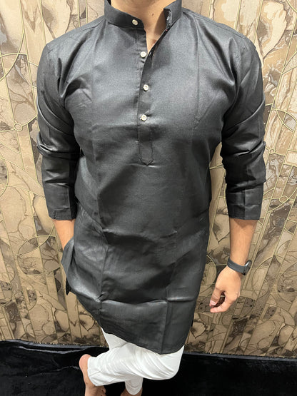 Men’s Pure Black Cotton Kurta – Minimal & Classy Everyday Wear A27