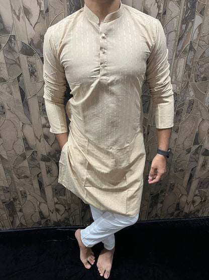 Men’s Cotton Skin Kurta – Subtle Stripe Design for Everyday Wear - A12