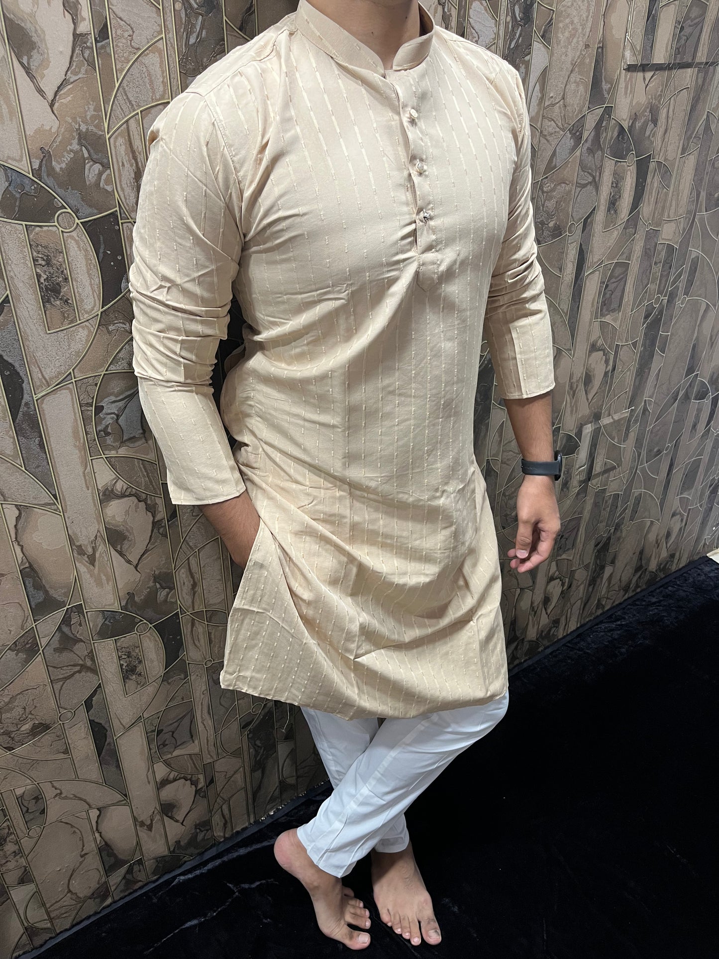 Men’s Cotton Skin Kurta – Subtle Stripe Design for Everyday Wear - A12