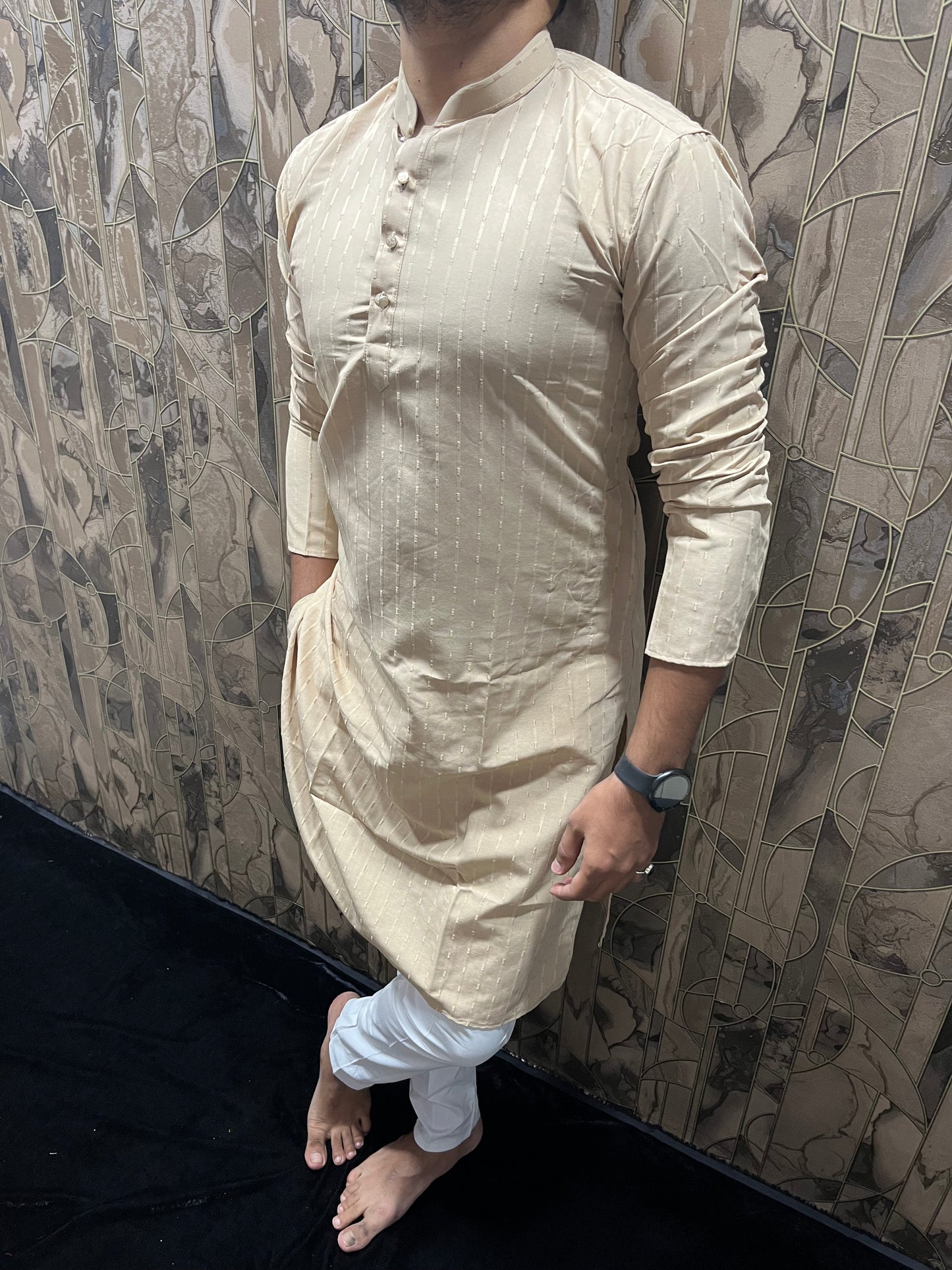 Men’s Cotton Skin Kurta – Subtle Stripe Design for Everyday Wear - A12