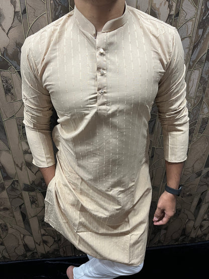 Men’s Cotton Skin Kurta – Subtle Stripe Design for Everyday Wear - A12