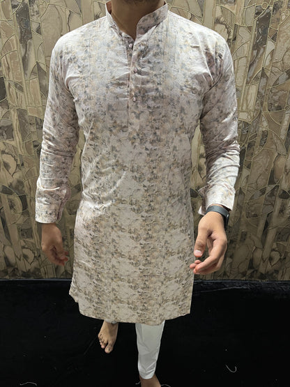 Men’s Cotton Light Pink Kurta – Minimal Printed Design for Everyday Wear A30