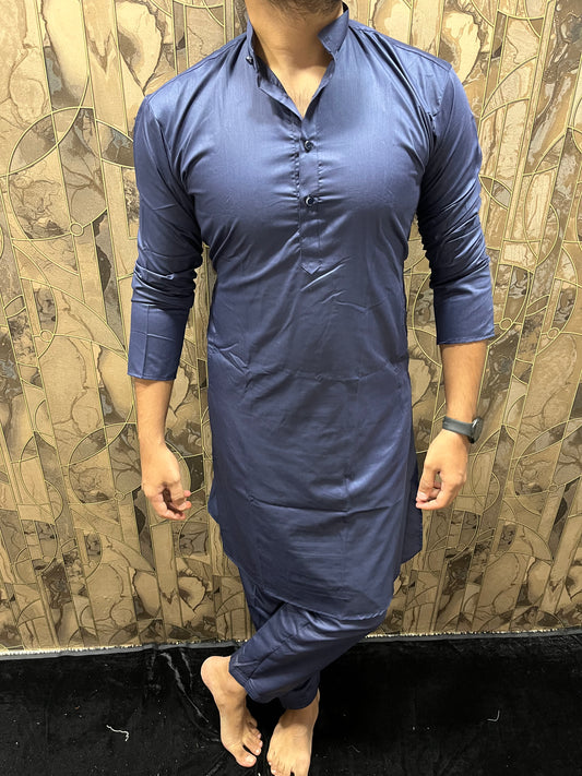 Men’s Giza Cotton Navy Blue Kurta Pajama Set – Smooth, Minimal & Classy Everyday Wear A29