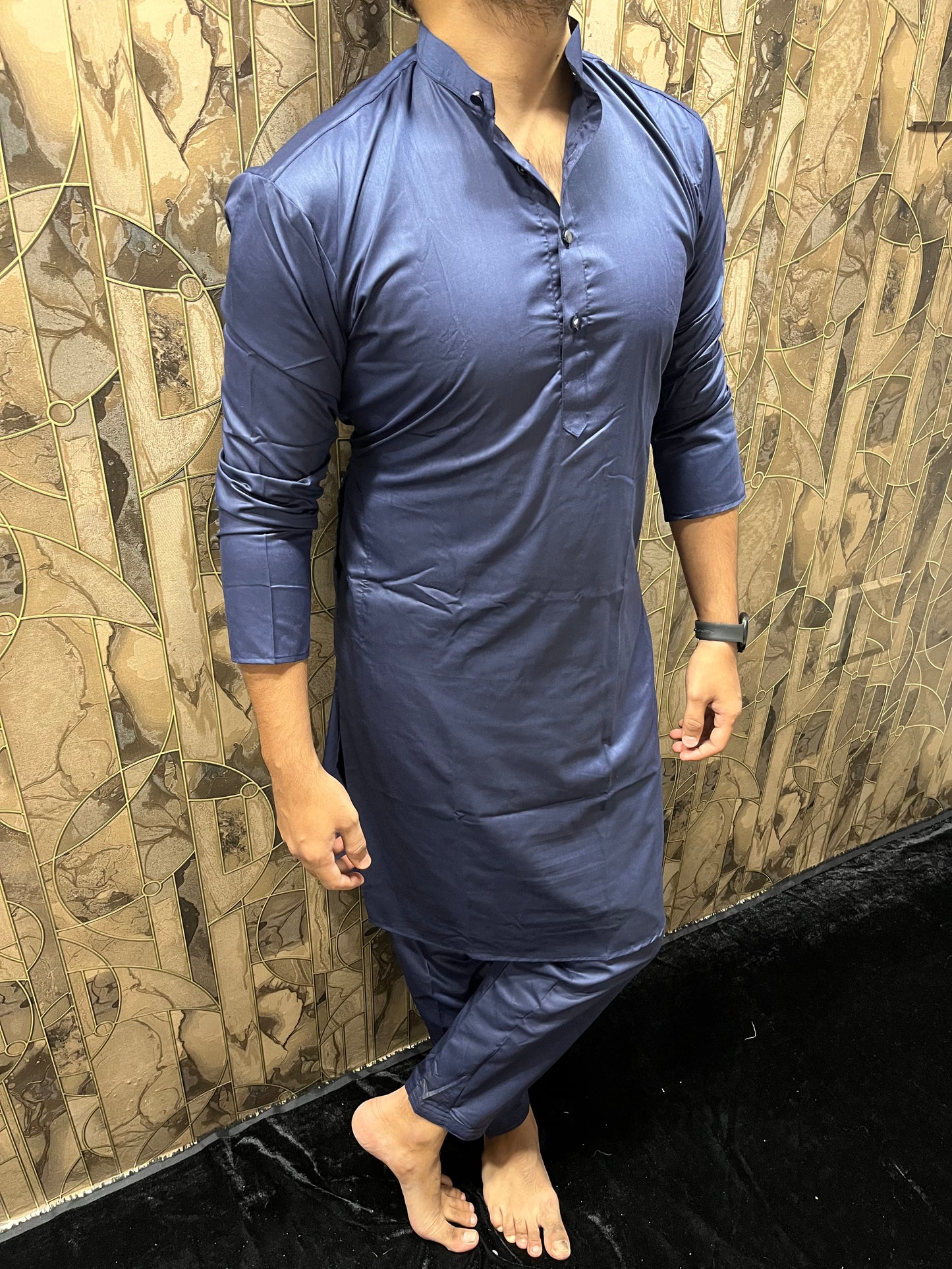 Men’s Giza Cotton Navy Blue Kurta Pajama Set – Smooth, Minimal & Classy Everyday Wear A29