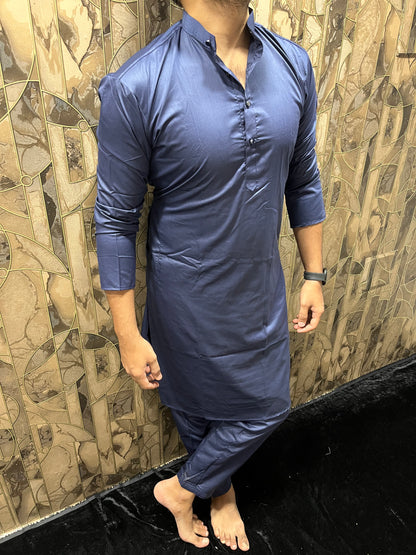 Men’s Giza Cotton Navy Blue Kurta Pajama Set – Smooth, Minimal & Classy Everyday Wear A29