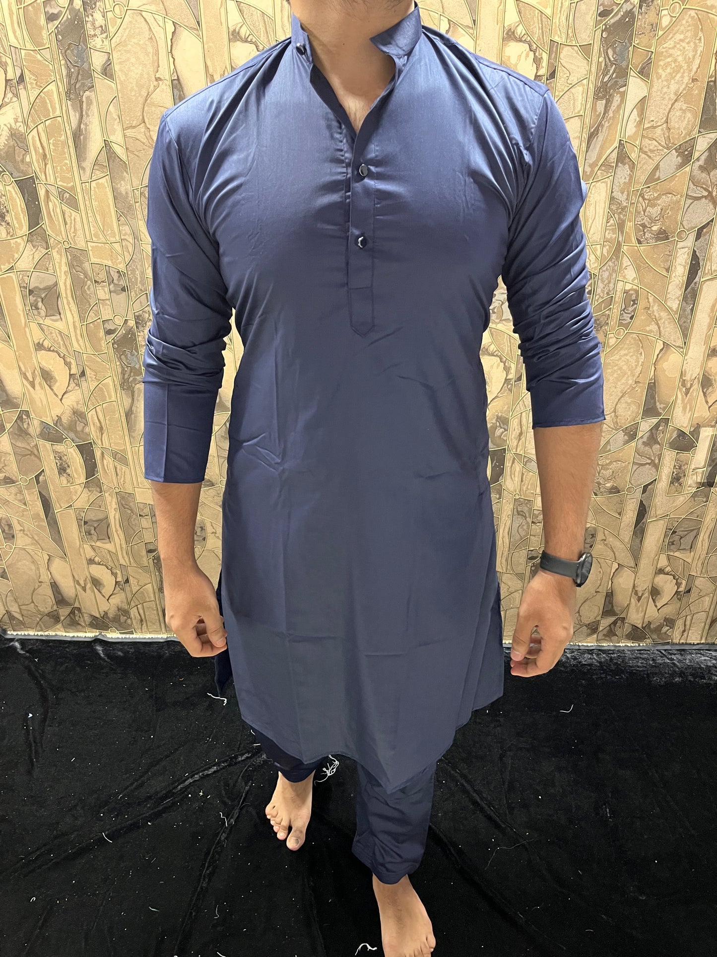 Men’s Giza Cotton Navy Blue Kurta Pajama Set – Smooth, Minimal & Classy Everyday Wear A29