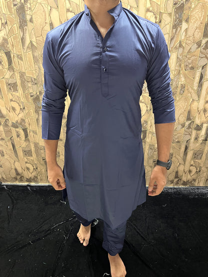 Men’s Giza Cotton Navy Blue Kurta Pajama Set – Smooth, Minimal & Classy Everyday Wear A29