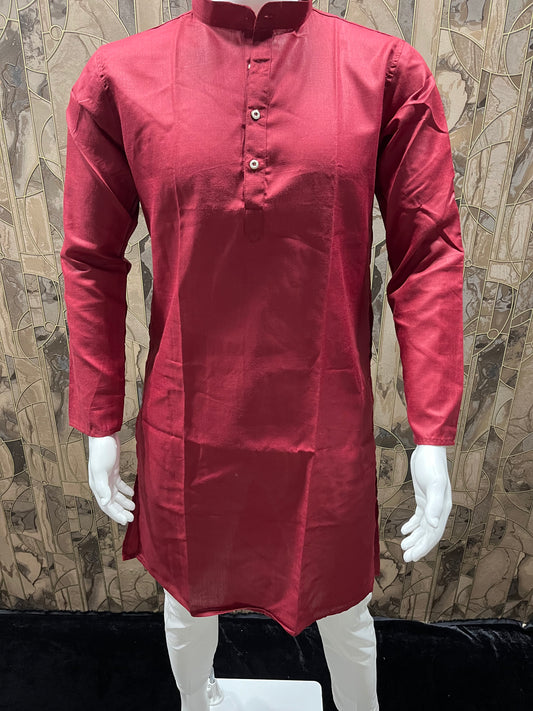 Men’s Pure Red Cotton Kurta – Minimal & Classy Everyday Wear A27