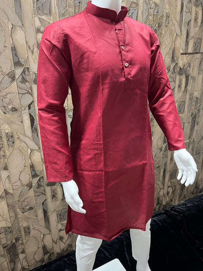 Men’s Pure Red Cotton Kurta – Minimal & Classy Everyday Wear A27