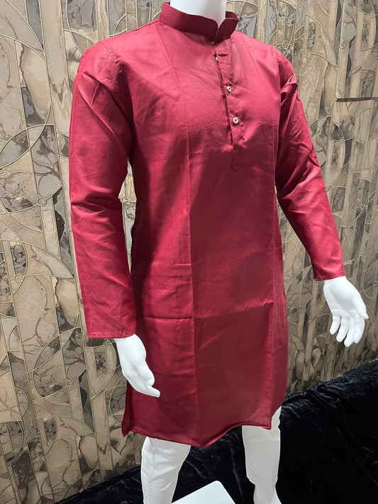Men’s Pure Red Cotton Kurta – Minimal & Classy Everyday Wear A27