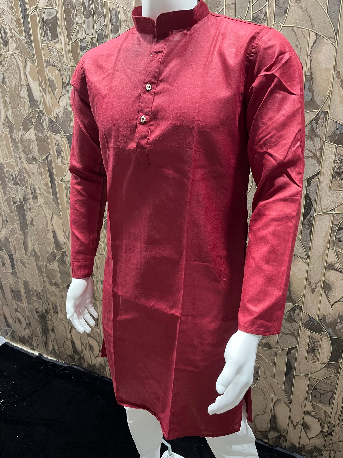 Men’s Pure Red Cotton Kurta – Minimal & Classy Everyday Wear A27