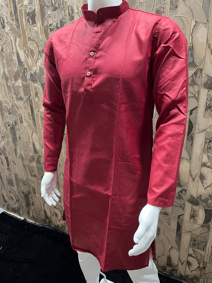 Men’s Pure Red Cotton Kurta – Minimal & Classy Everyday Wear A27