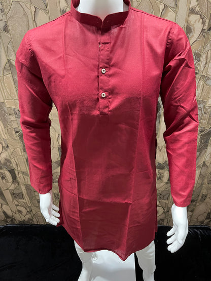 Men’s Pure Red Cotton Kurta – Minimal & Classy Everyday Wear A27